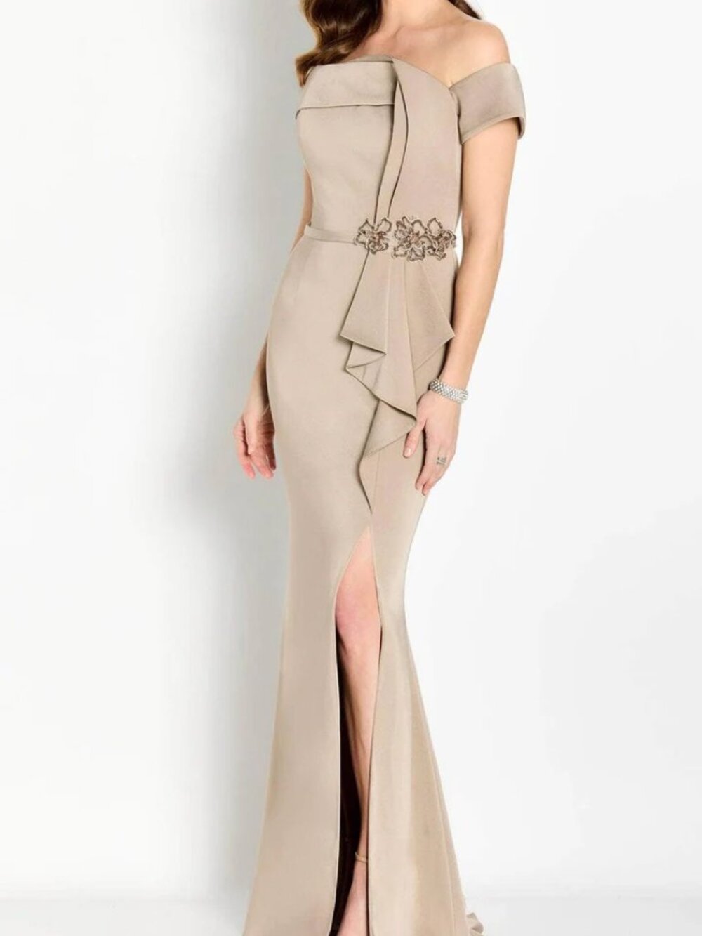 NWT Cameron Blake CB761 Crepe Mother of the Bride Dress Taupe Size 20
